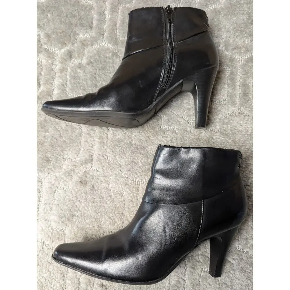 Croft&Barrow Taylor Ankle Boots WOMENS 7.5M black faux leather pointy toe witchy